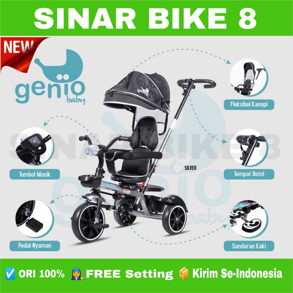 Sepeda Anak Roda Tiga Tricycle GENIO BABY CARRIAGES NEW Musik Kursi Putar