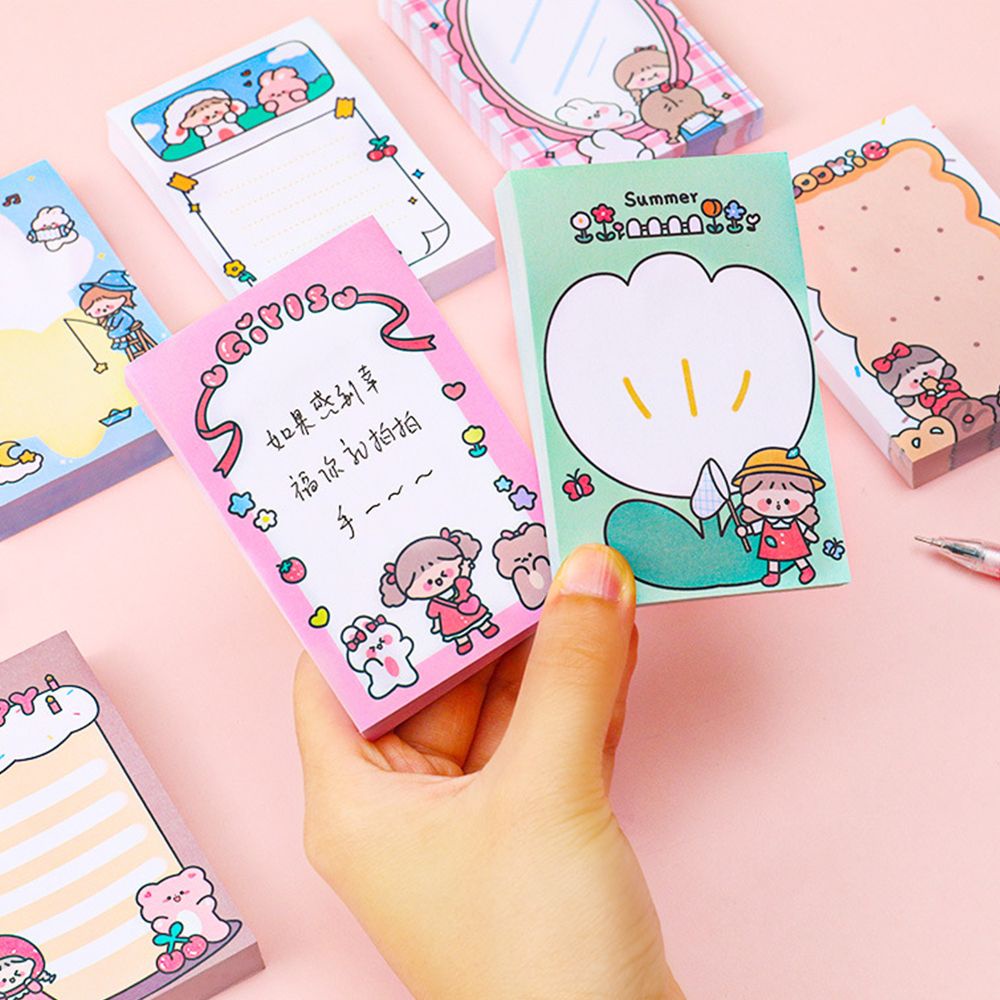 Lanfy 80 Lembar Kertas Memo Motif Kartun Anak Perempuan Untuk Dekorasi Buku Catatan / Scrapbook / Menulis