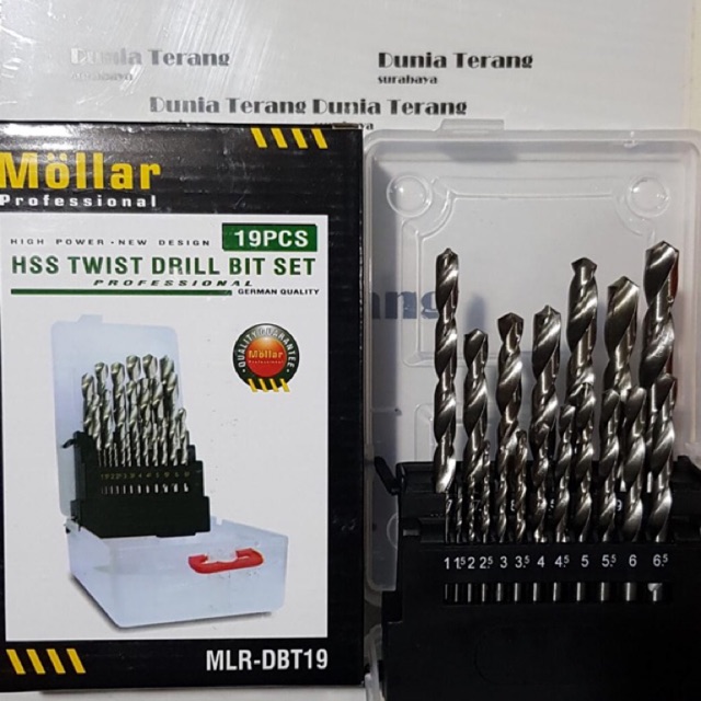 Mata Bor Besi Set 19 pcs (1-10mm) MOLLAR / Hss Twist Drill Bit Set 19pcs (1 - 10 mm) MLR-DBT19