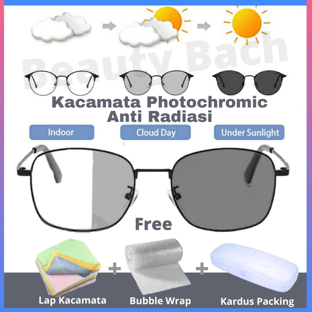 [FREE BOX+LAP] KACAMATA PHOTOCROMIC KOTAK kaca mata photocromic kacamata 2 in 1 kacamata photocromic kacamata korea kacamata radiasi Potokromik Model 6639