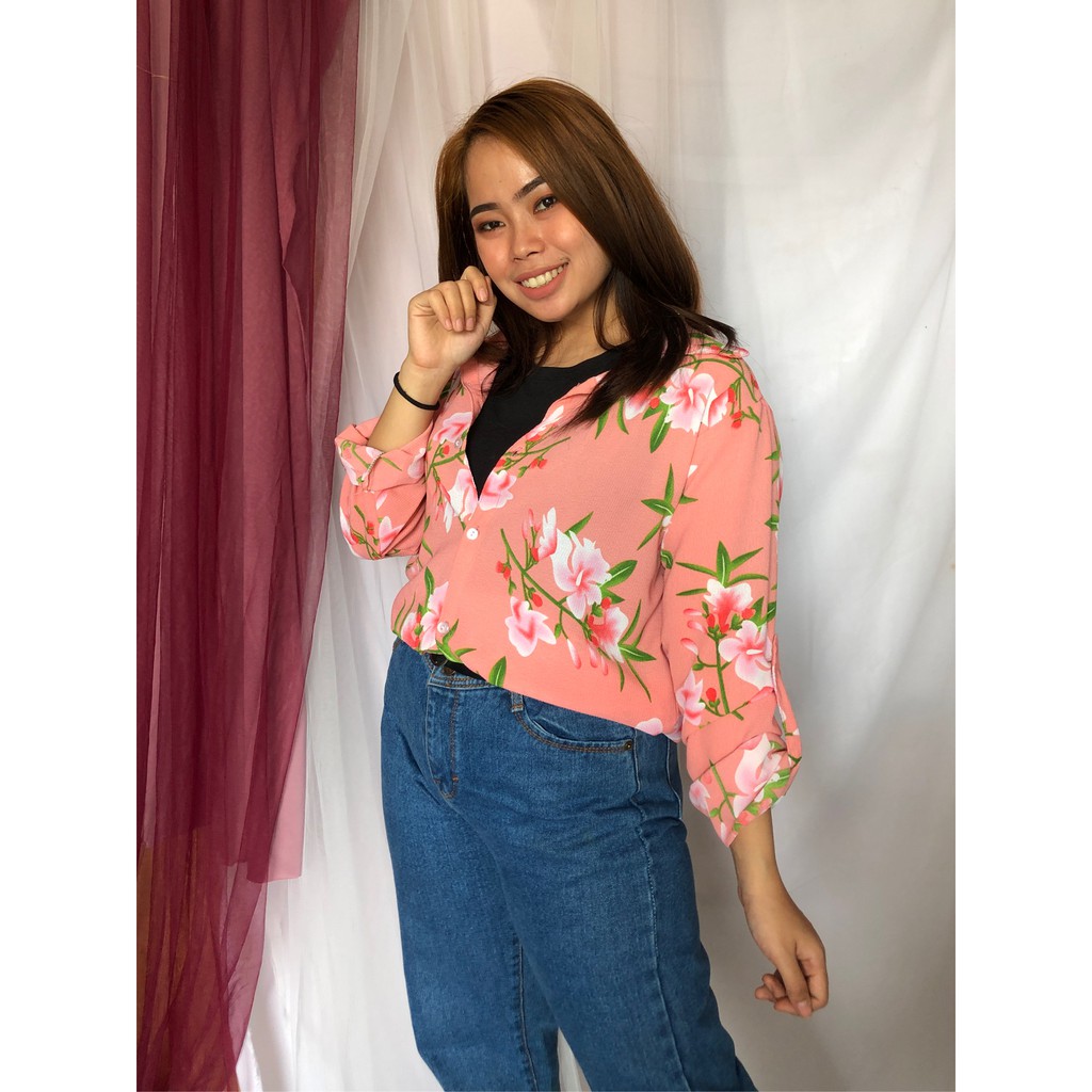 KEMEJA MOTIF FLORA BUBBLE MURAH BAJU TOP ATASAN GROSIR POLOS