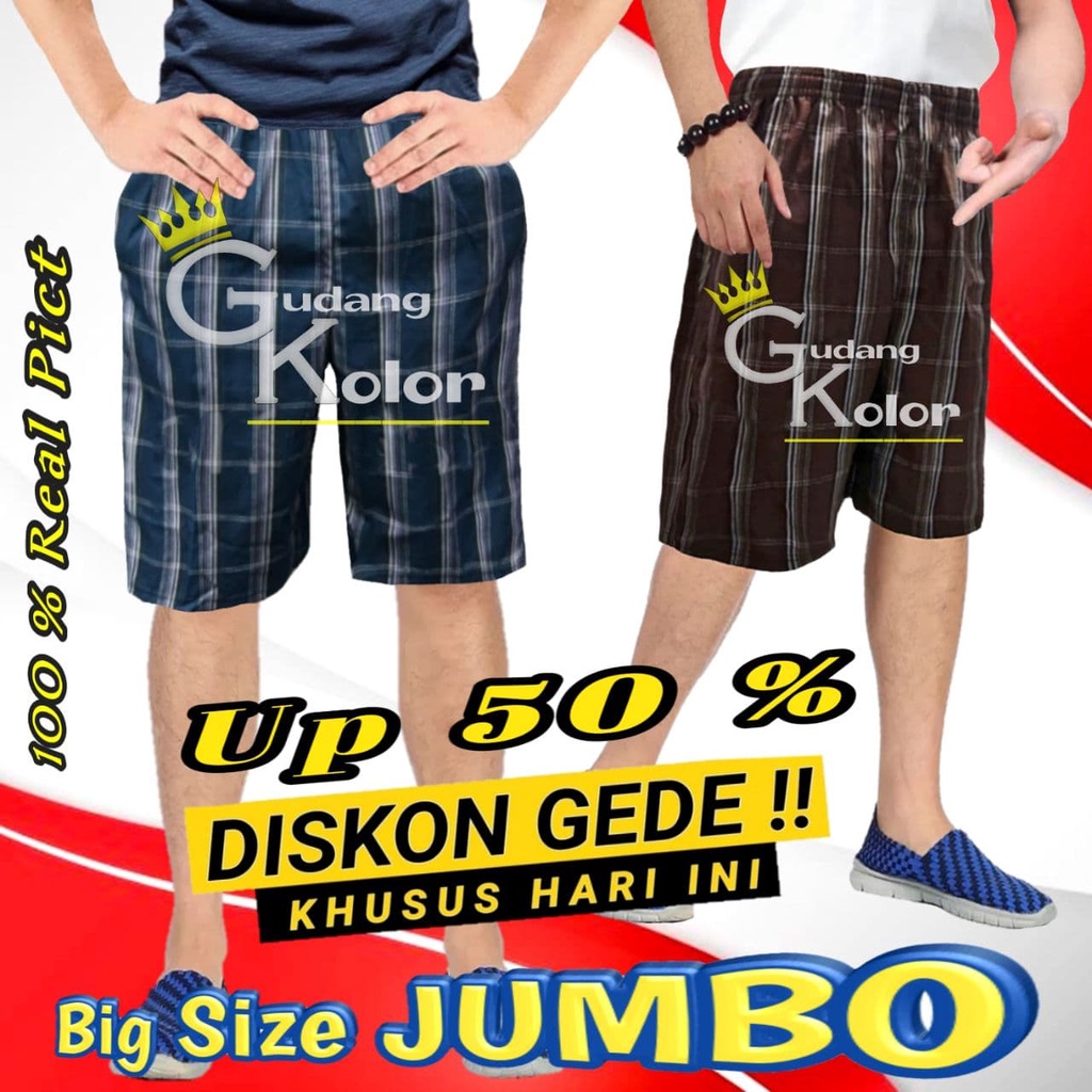 Celana Pendek Pria Cowok Dewasa Jumbo Katun Salur Big Size Motif Kotak Garis Tartan Celpen kolor Lak