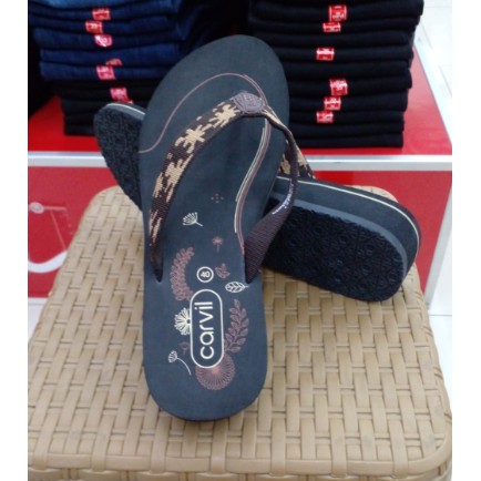 Carvil Sandal Spon Wedges Wanita Dewasa Puspita-L Black/Brown