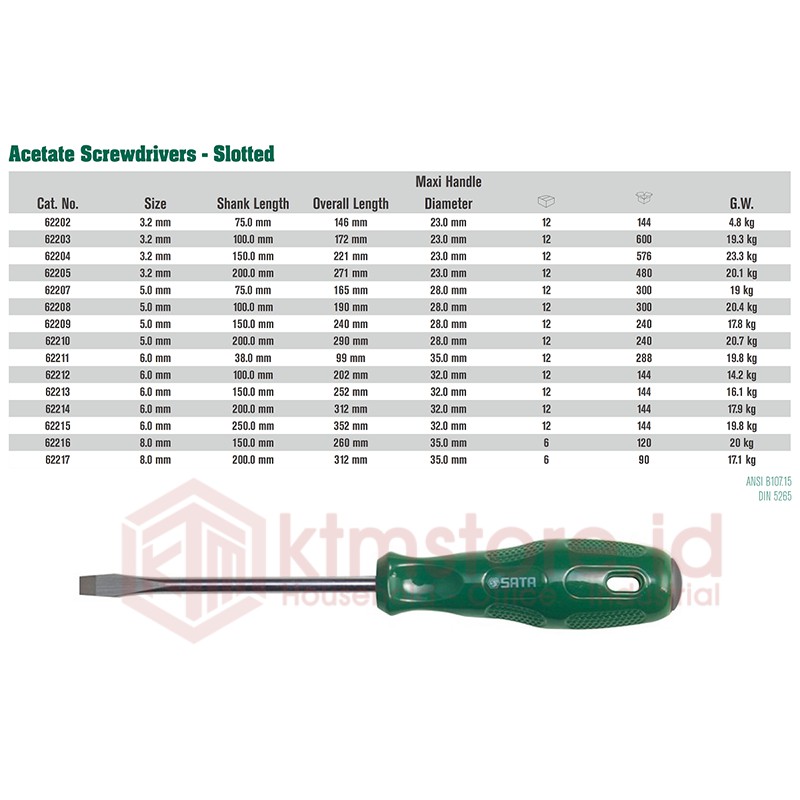 SATA TOOLS Obeng Minus 6 x 200 mm Acetate 62214