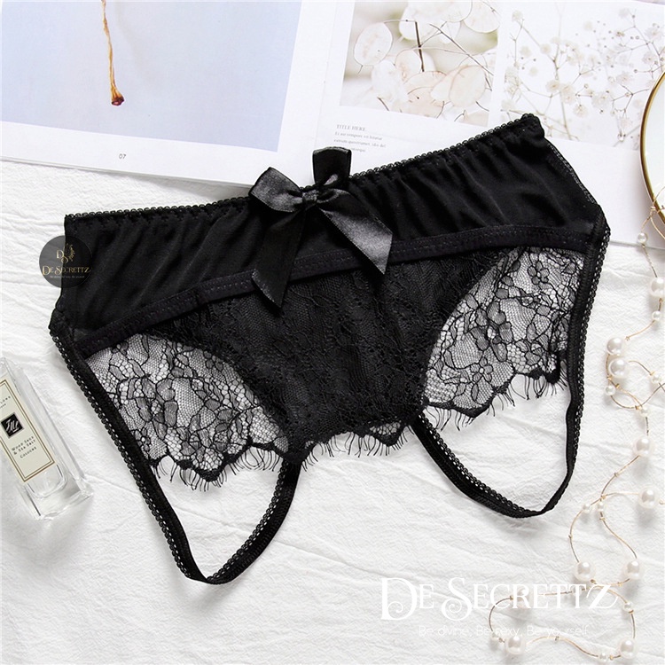 DeSecrettz PANTIES #051 Celana Dalam Wanita, Sexy Lace Panties Model Low Waist, Soft Touch Cotton, Open Crotch