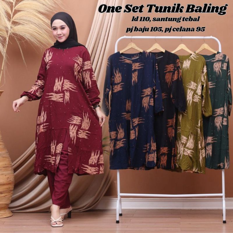 Set tunik bahan santung tebal