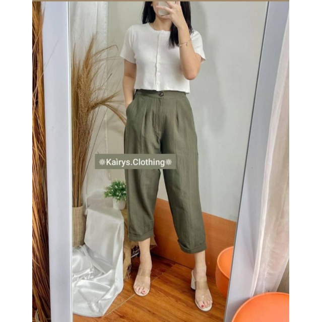 7/8 Highwaist Basic Linen Pants / Celana Panjang Casual Linen wanita Baggy Pants