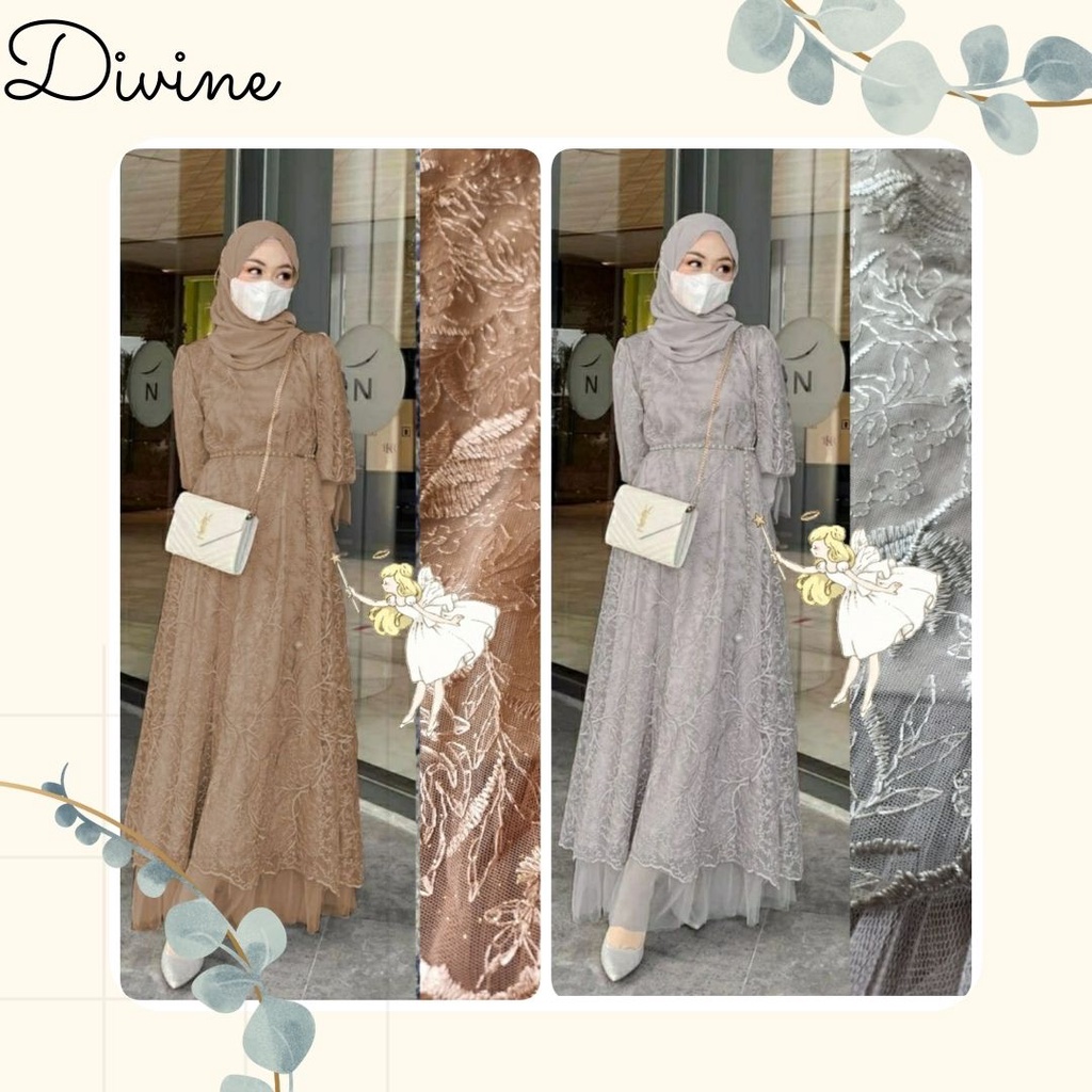 DVN baju gamis brukat dress wanita muslim kondangan gamis untuk kondangan DRESS Dinar