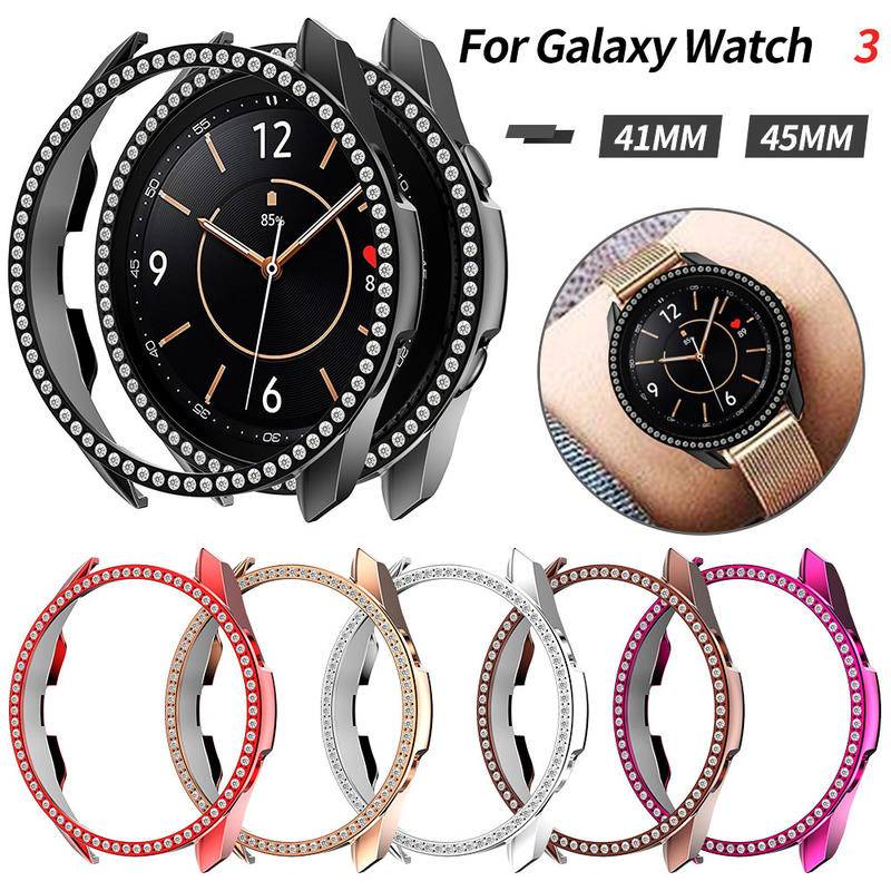 Frame Bumper Pelindung Samsung Galaxy watch 3 41mm 45mm 41mm 45mm Bahan PC Hias Berlian Imitasi