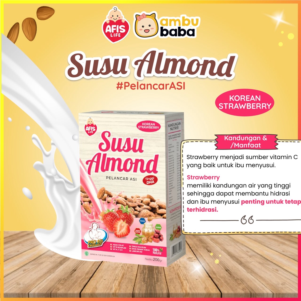 Afis Life Susu Almond Plus Ekstrak Daun Katuk Kurma Dan Madu Pelancar Asi Booster Asi