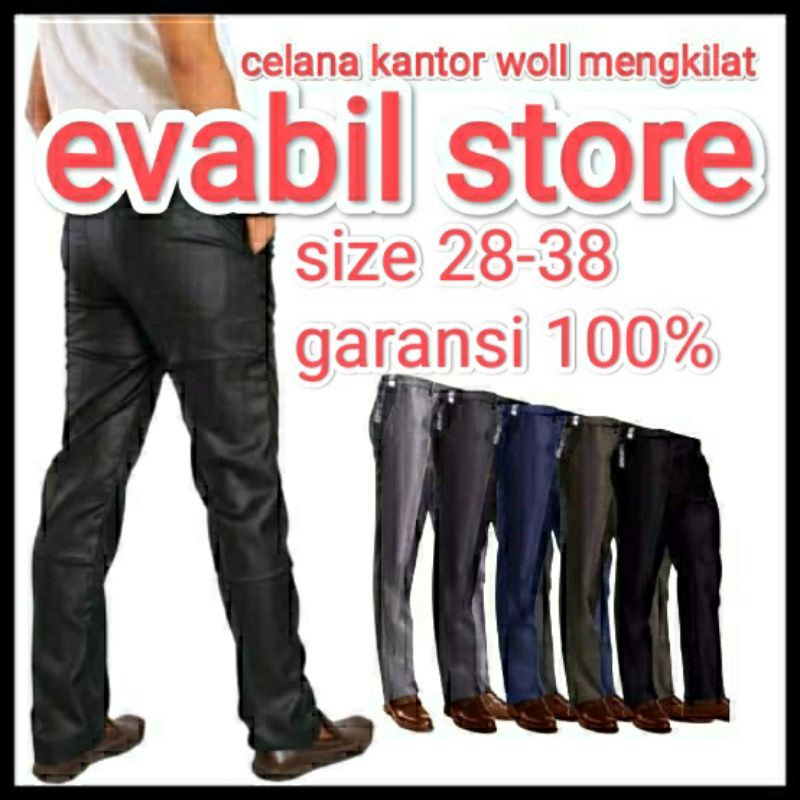 (original evabil) Celana Formal Pria Dasar Mengkilap METALIK Slimfit / Kantor Kerja Panjang