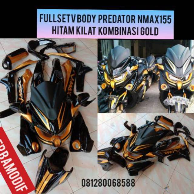 Fullbody predator nmax hitam kilat kombinasi gold