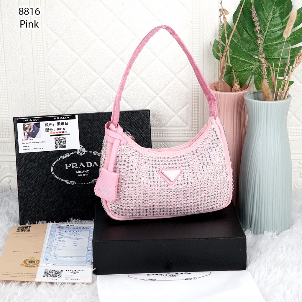 PR CRYSTAL SATIN MINI BAG RE-EDITION 2000 kode 8816 ( With Box )