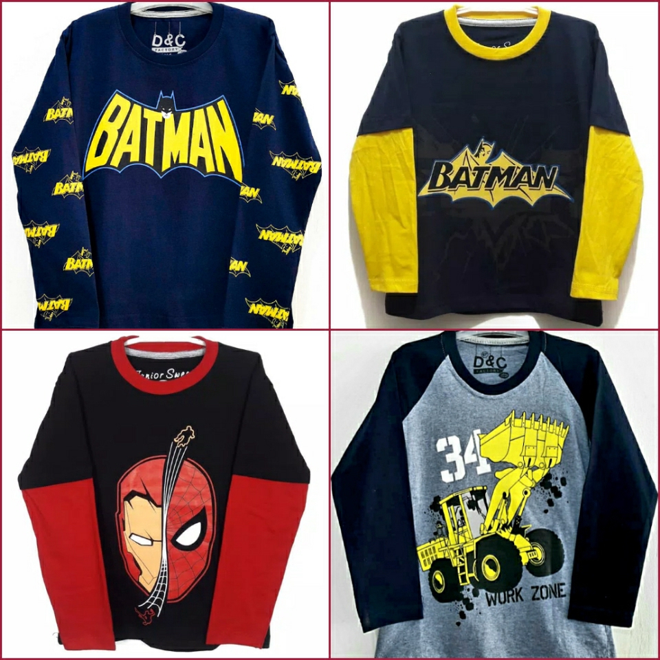 BAJU KAOS  ANAK  LENGAN PANJANG MOTIF BATMAN BECO BEKO 