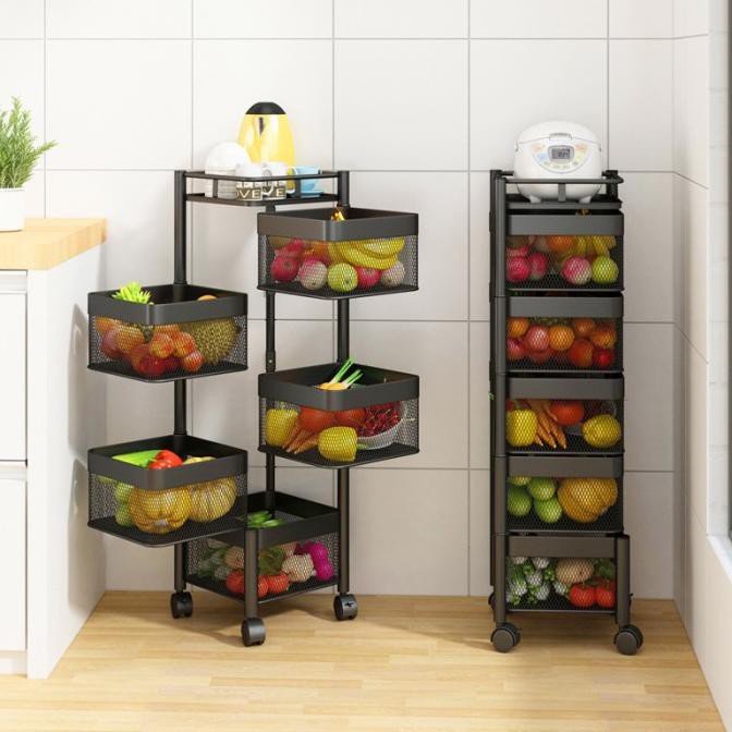 Shenar keranjang sayur / keranjang serbaguna berputar 360 derajat keranjang buah sudut keranjang sudut lemari rak dapur hitam