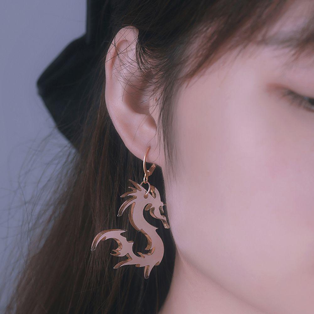 Lily Anting Naga Wanita Pria Trending Streetwear Perhiasan Permukaan Cermin Akrilik Chic Motif Naga