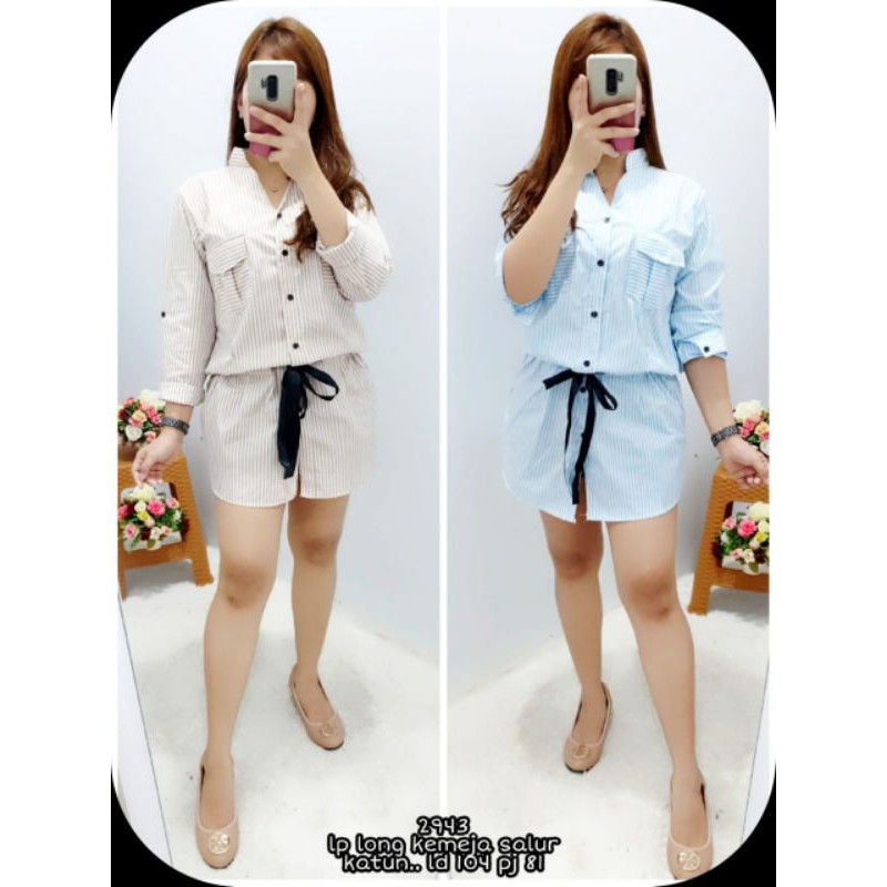 Kemeja lengan panjang long salur Katun 2943