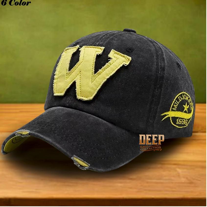 SALEE.. Topi Vintage Hitam Washed | Topi Jeans Pria Retro Klasik Sobek Keren | Classic Baseball Cap 