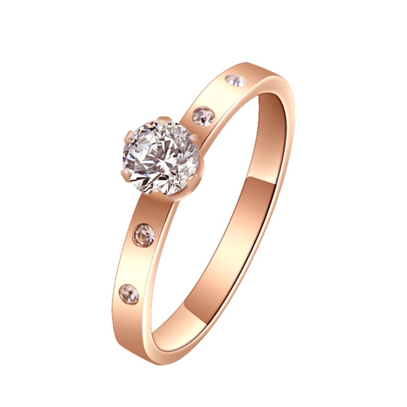 Cincin Berlian Imitasi Bahan Titanium Warna Rose Gold Untuk Wanita coolcolor