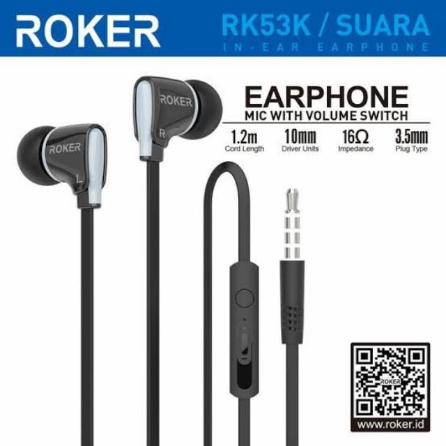 Roker Suara Earphone Mic With Volume Switch RK53K