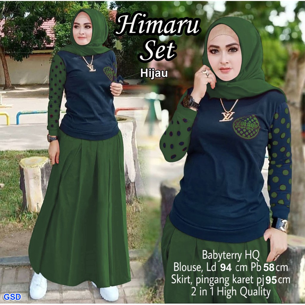 Himaru set/baju setelan muslim wanita/fashion muslim wanita/set baju hijab+rok syari murah