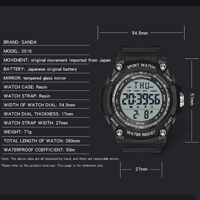 SANDA 2016 Jam Tangan Pria Digital Sport Shockproof Tali Rubber Anti air WATCHKITE WKOS