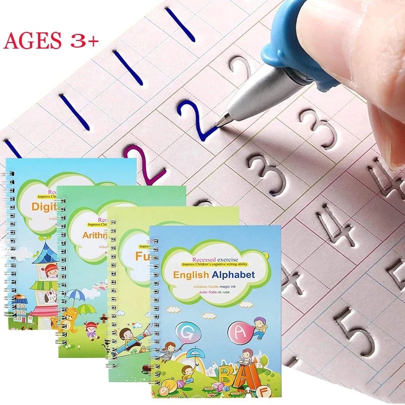 

1set 4 Buku Magic Pratice Book Buku Anak Belajar Menulis Buku 3D