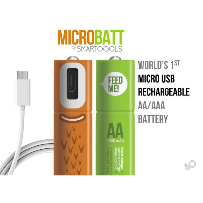 MICROBATT Baterai Cas AA Micro USB 1000mAh 2 PCS Green