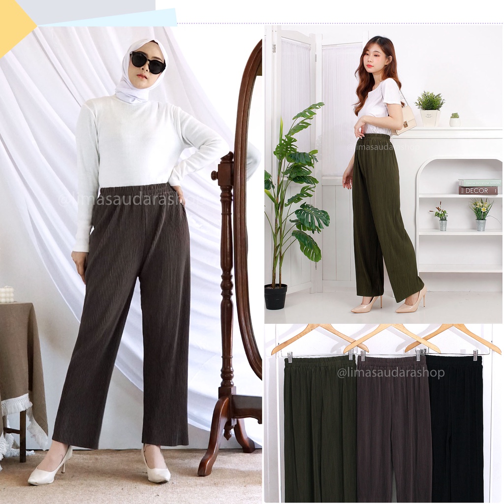 Celana Plisket OLIVIA / Pleated Pants Premium Doff Nyaman Panjang Muslim