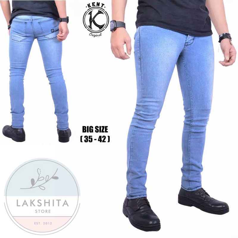 ORIGINAL KENT Celana Jeans Pria Ukuran Jumbo Panjang Model Slim Fit Skiny Pensil Big Size Ukuran 39 40 41 42 43 44 45 46 XXL XXXXL XXXXXL Bahan Awet Pinggang Longggar Melar Besar Keren Termurah Warna Hitam Biru Muda Terang Navy Model Terbaru 2023 Bisa COD