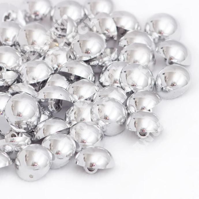 Isi 100 pcs Diameter 11 mm - Kancing Baju Jamur SILVER Polos Timbul - Kancing Silver