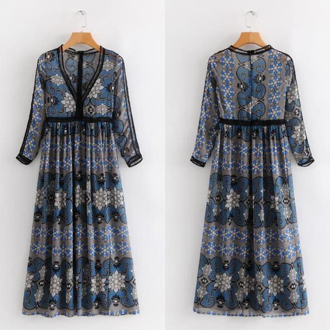 LANGSUNG KIRIM 24865 BLUE FLOWER MAXI DRESS (SIZE S & M) / PREMIUM IMPORT HONGKONG ON SALE