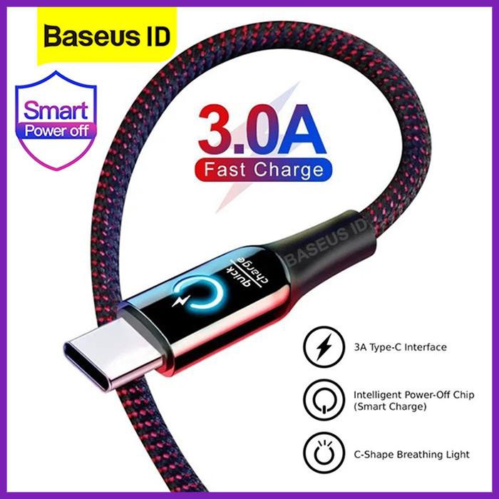 Baseus C-Shaped Type C Auto Disconnect Power Off Kabel Data Samsung - Merah