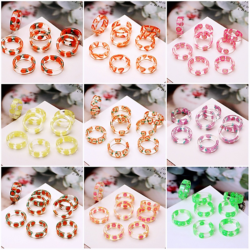 Cincin Desain Buah Alpukat Strawberry Bahan Resin Gaya Korea Untuk Wanita