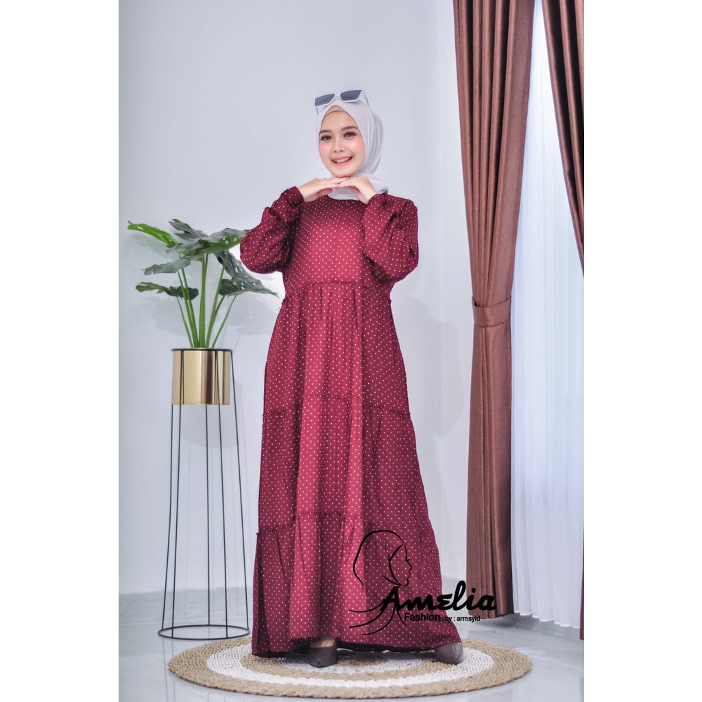 Bayar ditempat//Gamis Rayon polka terbaru model dress remaja kekinian 2021 ori by amelia fashion