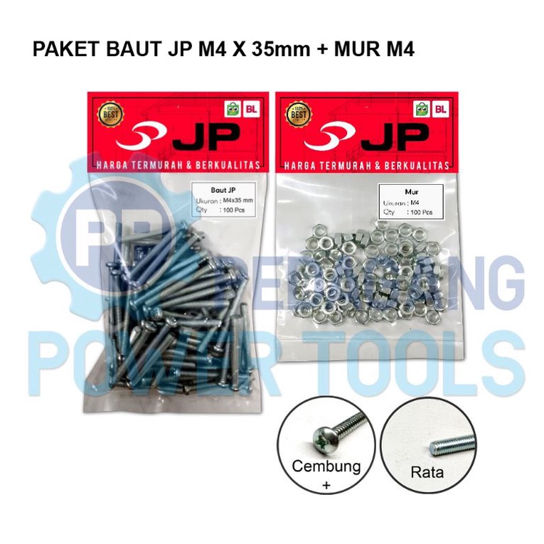 PAKET 2 SET BAUT MUR 4x35 BAUT JP M 4 x 35 MM MUR M4 SKRUP ISI 100 PCS