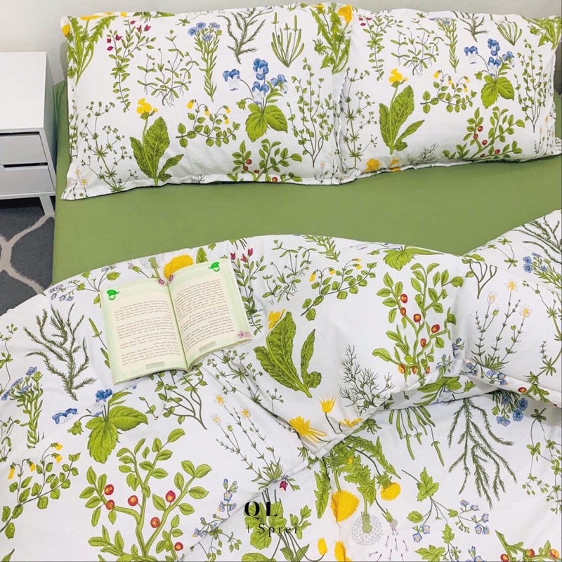 SET SPREI DAN BEDCOVER MOTIF GREEN TOPIA | FLORAL PATTERN | AESTHETIC
