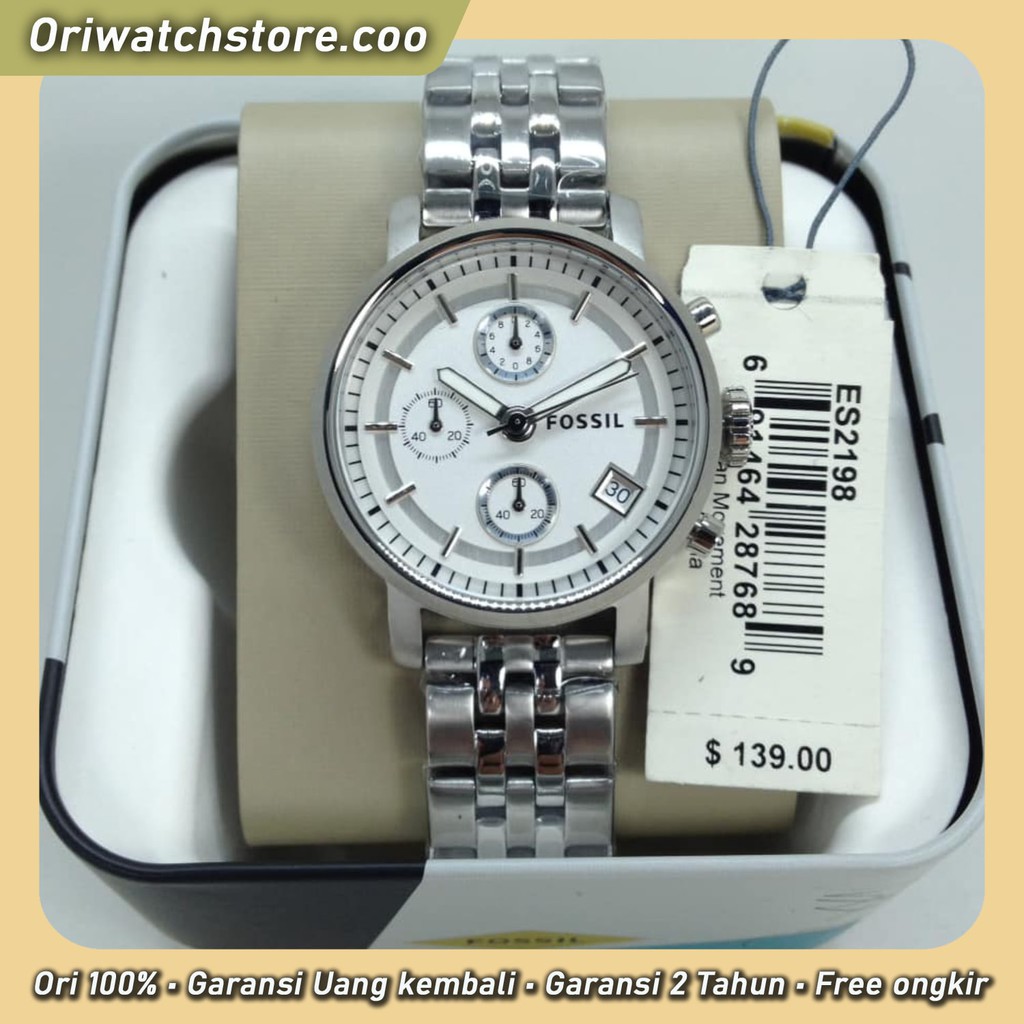 TERLARIS FOSSIL ORIGINAL GARANSI JAM TANGAN WANITA ES2197 ES2198 BOYFRIEND CHRONOGRAPH STAINLESS