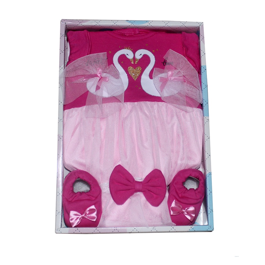 Swan 3in1/Baju Pesta Bayi Baru Lahir ( Ada Dress + Kaos kaki Dan Bandana )Bahan Kaos Halus