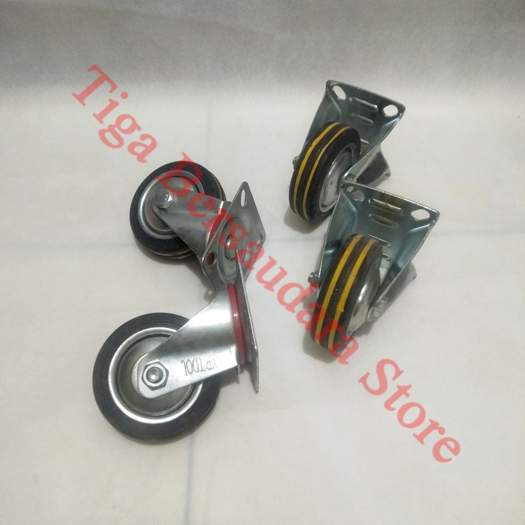 Roda Troli / Roda trolley kereta Karet 3" inch 1 set (4 buah) 2 hidup 2 mati