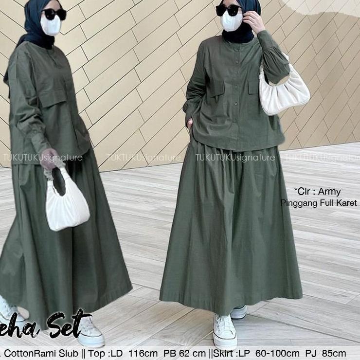 (TREN TERBARU) Jeha Set setelan rok rami linen wanita elegan terbaru kekinian