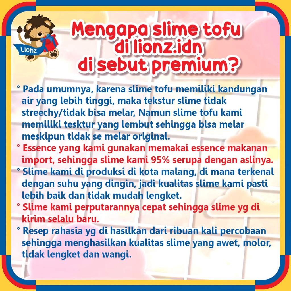 Paket slime tofu isi 6 Free stiker Unicon by lionz.idn wangi, bisa molor, tidak lengket dan clicky