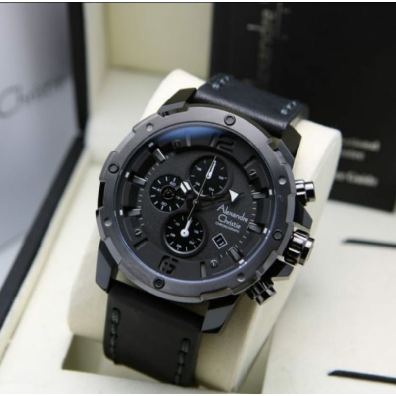 jam tangan alexandre christie 6410 pria tali kulit chrono stopwatch best seller