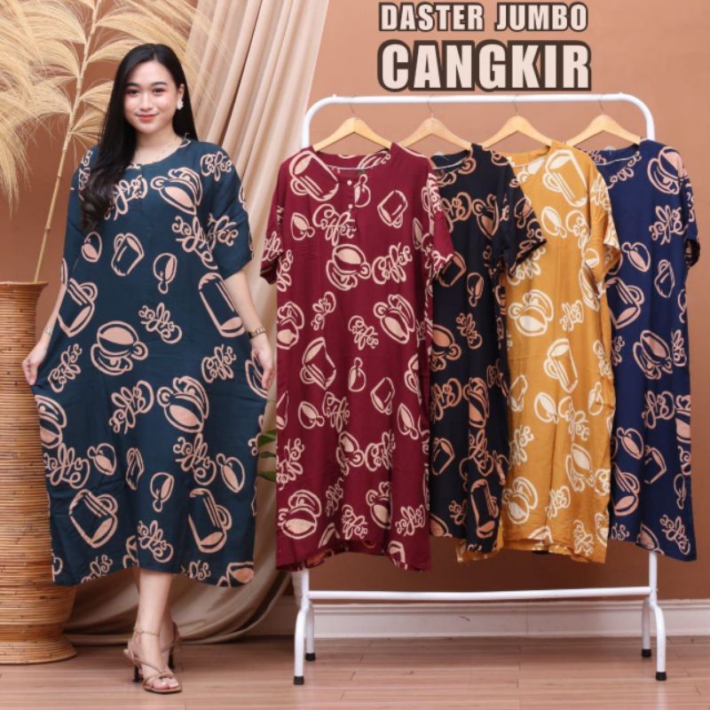 DASTER JUMBO LD 120 CM KANCING DEPAN BUSUI BUMIL BAHAN  SANTUNG RAYON HALUS ADEM BAJU TIDUR IBU LENGAN PENDEK BANYAK MOTIF-DSJ CANGKIR