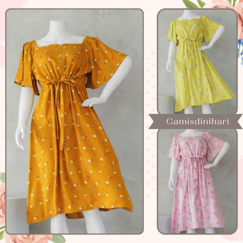 Daster jumbo busui katun dyara mischa baju tidur wanita rayon motif bunga risleting lengan pendek mo