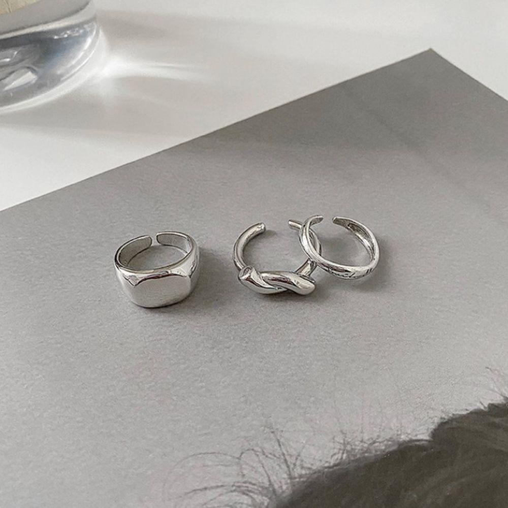 Cincin Jari Bentuk Kotak Geometrik Warna Silver Gaya Punk Hip Hop Korea