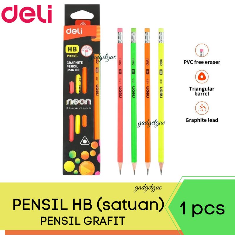 

DELI pensil grafit kayu HB Warna Neon kuning pink hijau pensil penghapus pencil SATUAN