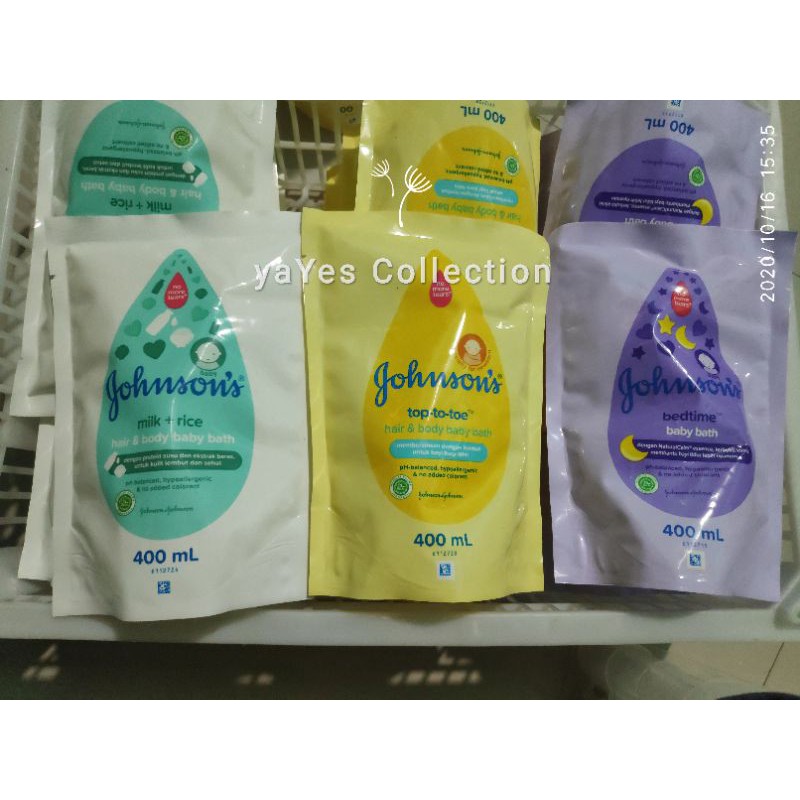 Sabun cair bayi 400 ml johnsons baby top to toe hair &amp; body wash milk rice ttt 2in1 refill newborn