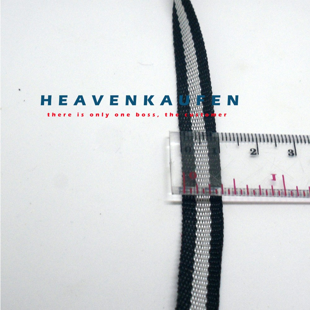 Tali Webbing 1 cm Meteran Hitam List Silver Untuk Lanyard/Gelang Dll