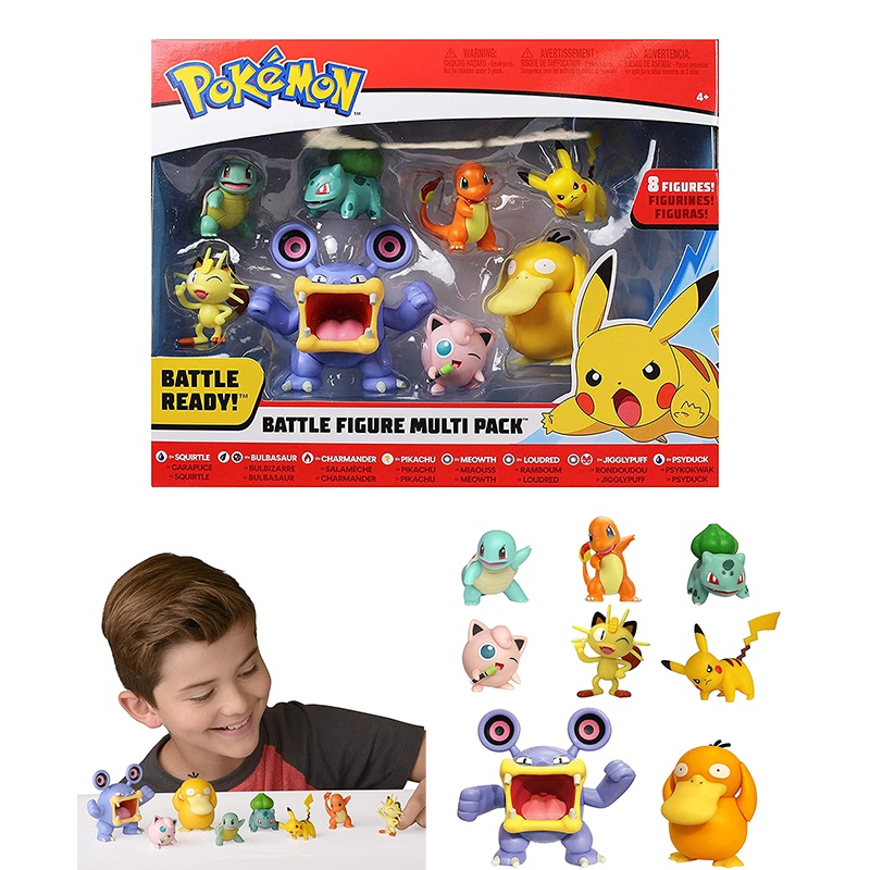 8pcs Set Pokemon Battle Action Figure Multi Pack Pikachu Meowth Loudred Hadiah Mainan